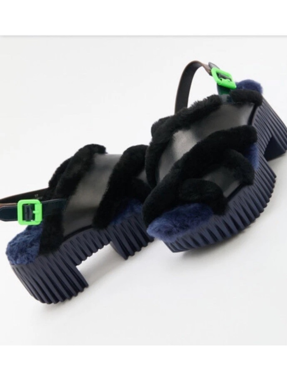 4CCCCEES Plia Puffy Sandal Platform Leather Faux Fur 8.5 Sculptural Comfort $356